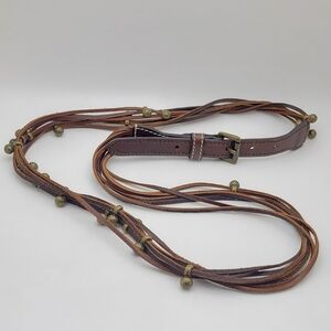 Large J Crew Brown Leather Multi Strand Brass Hardware Western Rodeo Belt